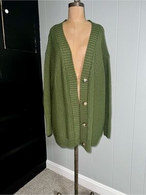 Olive Green Women’s Chunky Knit Cardigan Sweater